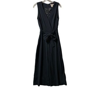 H&M Womens Size 8 Black Sleeveless Wrap Jumpsuit Wide Leg Tie Waist‎ Boho Flaw